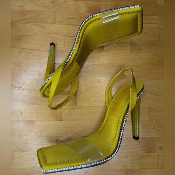 Good American Crystal Crush Lucite Rhinestone Stiletto Square Toe Heels Size 6 - Picture 4 of 11